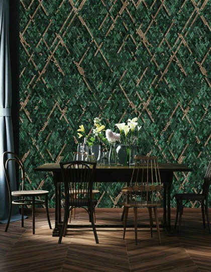 Dekorami Tessera Verde - mural w geometryczny wzór mozaikowy