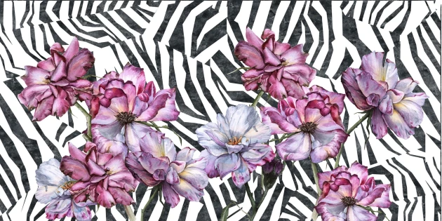 Dekorami Zebra Fleur Zebra Mess - mural w kwiaty