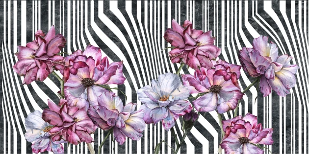 Dekorami Zebra Fleur Vertical - mural w kwiaty