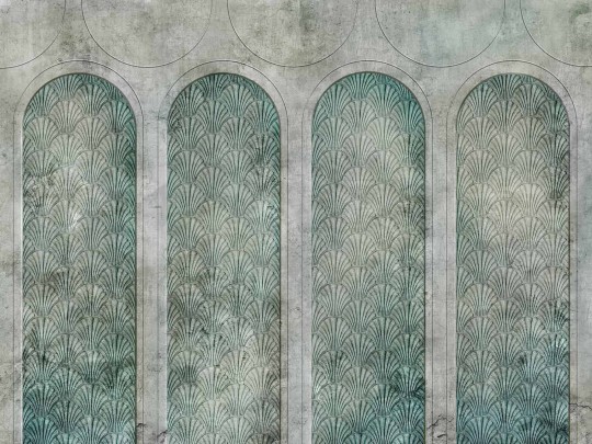 Wallcraft 530 33 2201 Arma - jasny mural z architektonicznymi łukami i muszlami