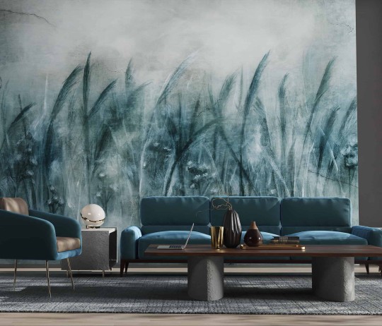 Wallcraft 535 32 2201 Canna - mural z wysoką trawą na betonowym tle