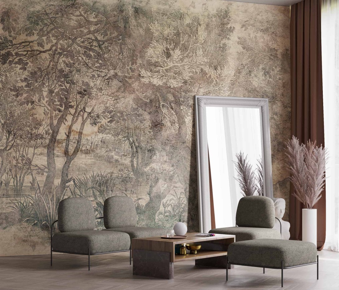 Wallcraft 605 32 2201 Elav - mural z ręcznie malowanym lasem