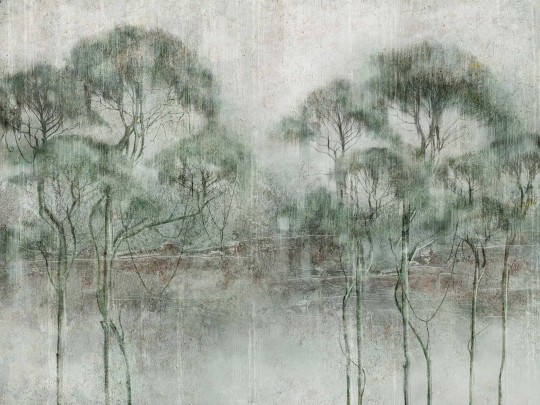 Wallcraft 600 32 2201 Grovi - mural w wysokie drzewa na betonowym tle