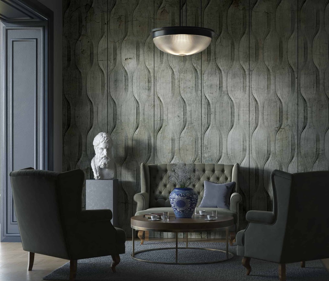 Wallcraft 525 32 2201 Norton - geometryczny mural w pasy na betonowym tle