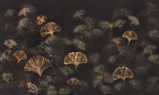 Wall Art Arte by Annowa Nero - mural z drzewami Ginkgo Biloba na czarnym tle