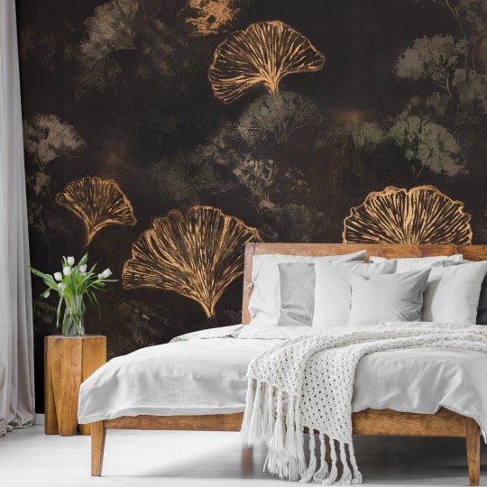 Wall Art Arte by Annowa Nero - mural z drzewami Ginkgo Biloba na czarnym tle