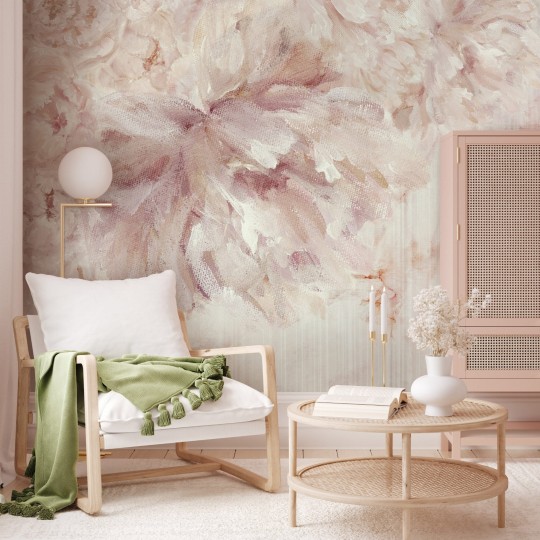 Wall Art Arte by Annowa Prosecco - mural z różową piwonią na kremowym tle
