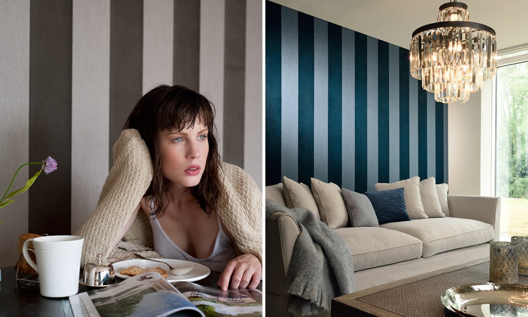 Arte 18106 Flamant Les Rayures Velvet - tapeta w welurowe beżowo-zielone pasy