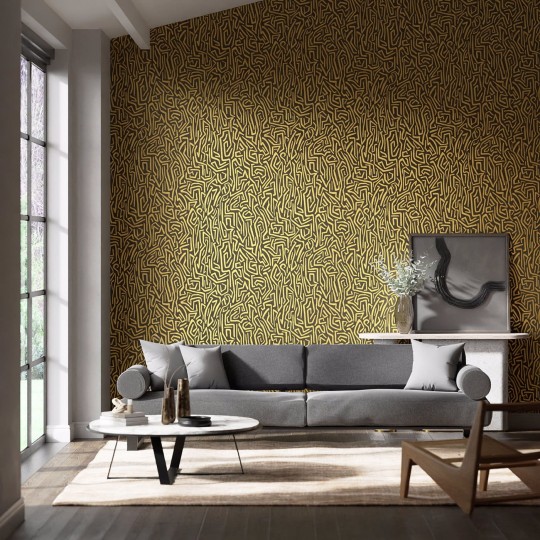 Harlequin 112829 Colour 2 Melodic GOLD/BLACK EARTH - czarno-brązowa tapeta z motywem geometrycznym