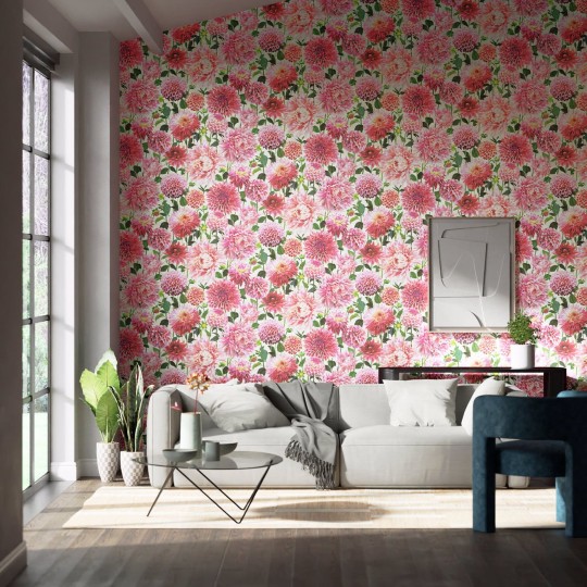 Harlequin 112843 Colour 2 Dahlia BLOSSOM/EMERALD/NEW BEGINNINGS - tapeta z motywem kwiatów dalii