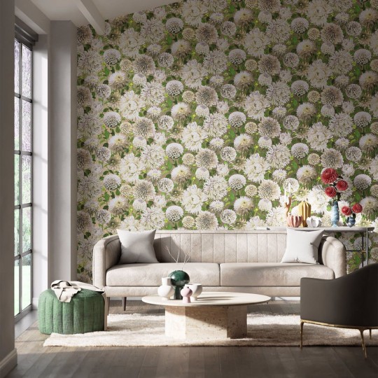 Harlequin 112844 Colour 2 Dahlia SAIL CLOTH/MEADOW/GILVER - tapeta z motywem kwiatów dalii