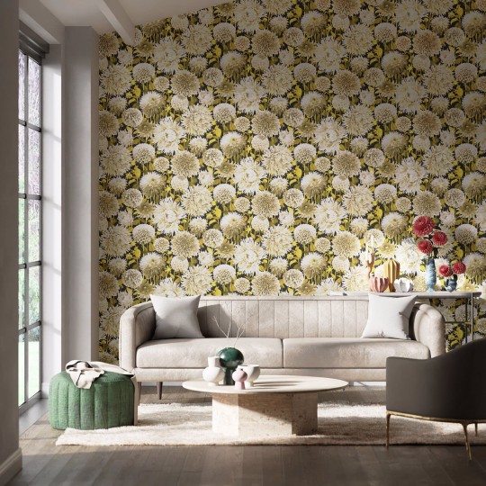 Harlequin 112846 Colour 2 Dahlia FIG BLOSSOM/NECTAR/BLACK EARTH - tapeta z motywem kwiatów dalii