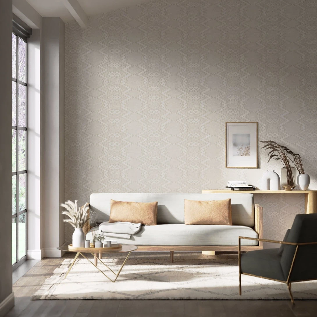 Harlequin 112847 Colour 2 Ankara SAIL CLOTH/ DIFFUSED LIGHT - szaro-biała tapeta z motywem geometrycznym