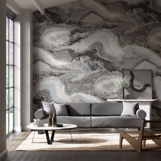 Harlequin 112853 Colour 2 Reflected Obsidian SNOWFLAKE - szary mural z motywem gór