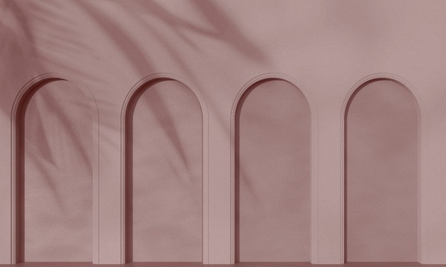 Wall Art Libra Pink - różowy mural z łukami i cieniami liści
