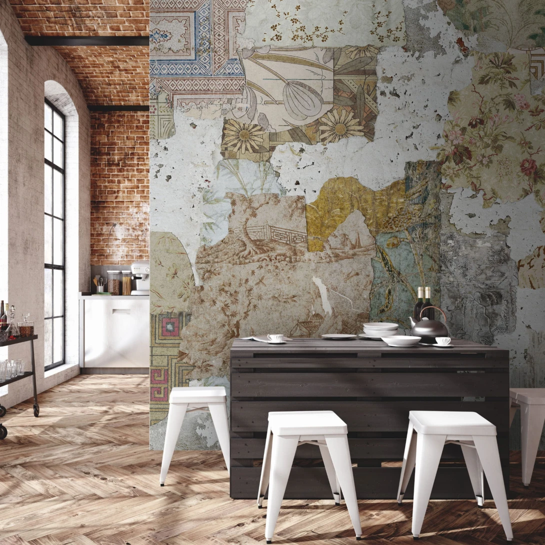 Wall Art Taurus - mural motywem patchworku w kwiaty i geometryczne kształty