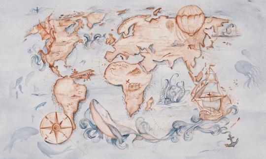 Wall Art Whale Tale - mural z bajkową mapą świata