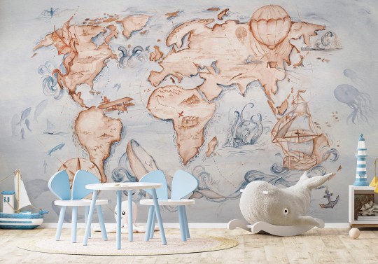 Wall Art Whale Tale - mural z bajkową mapą świata