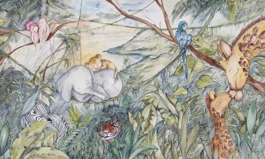 Wall Art Wild Life - mural akwarelową dżunglą i zwierzątkami