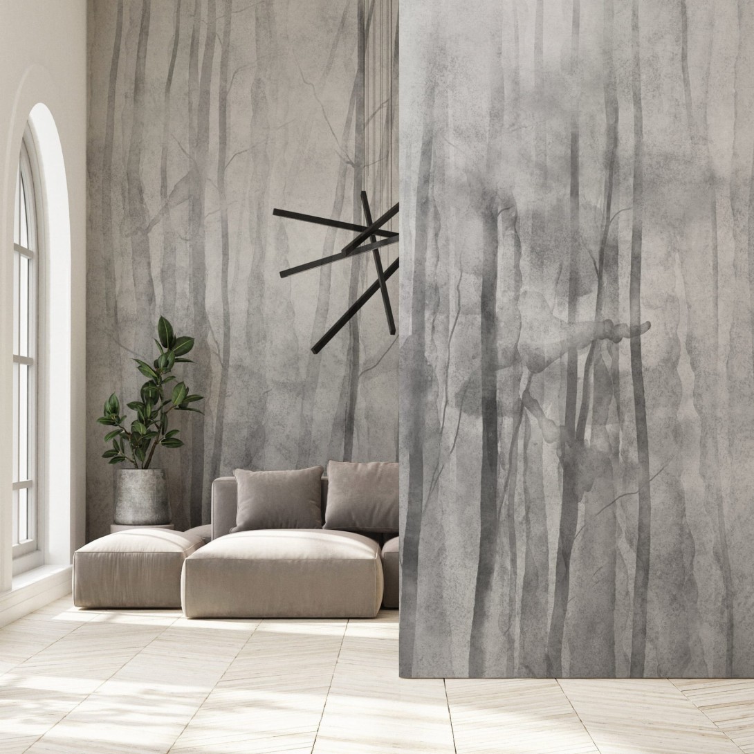Wall Art Mori Grey - mural z motywem szarego lasu