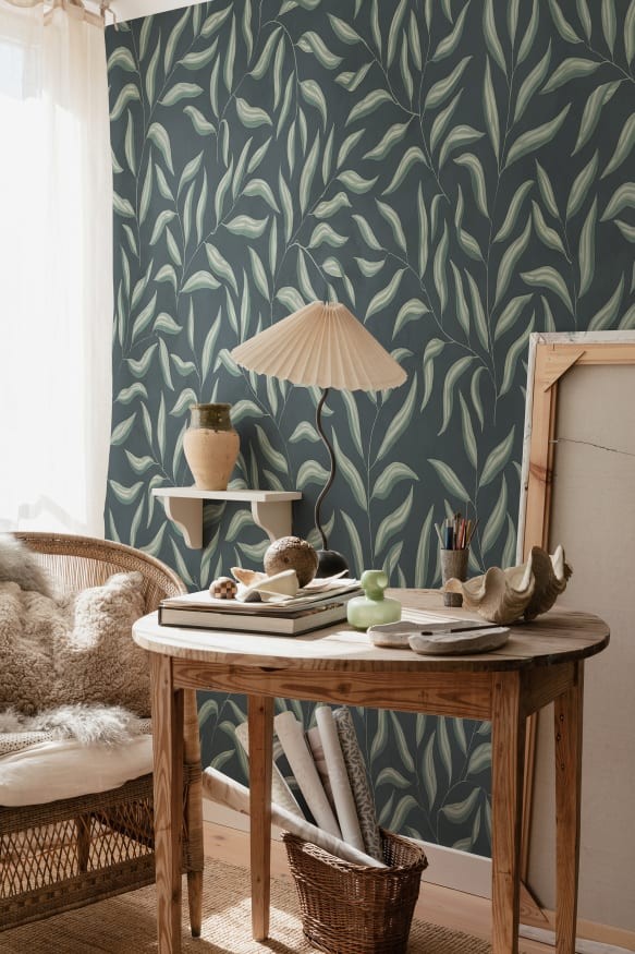 Sandberg S10221 Villa Dalaro II Jennie Classic Blue - mural w liście laurowe