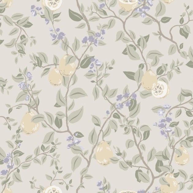 Sandberg S10169 Huset i Solen Kvitten Lilac - tapeta botaniczna z gałęziami, liśćmi i pigwami