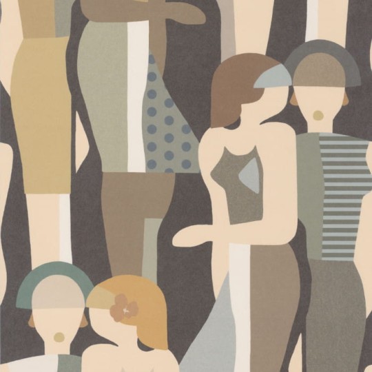 Casadeco 88444808 Iconic Fashion Week Multico Fond Noir - tapeta z sylwetkami z tygodnia mody