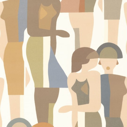 Casadeco 88444426 Iconic Fashion Week Multico Fond Blanc - tapeta z sylwetkami tygodnia mody