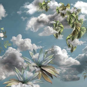 Yo2 HG1.01.1 SH Heaven Green - mural z chmurami i zielonymi liśćmi