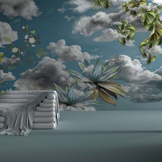 Yo2 HG1.01.2 SH Heaven Green - mural z chmurami i zielonymi liśćmi