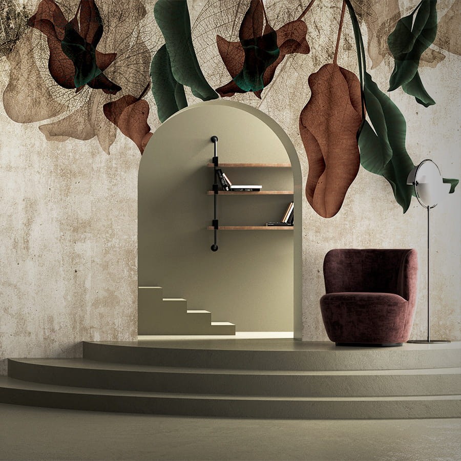 Yo2 ST1.01.1 ES / GL Set Traits - mural z motywem kolorowych liści na starej ścianie