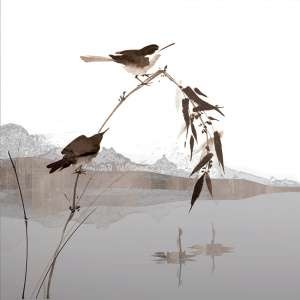 Yo2 ST1.02.1 ES / GL Set Traits - mural z motywem krajobrazu i gałązki z ptakami