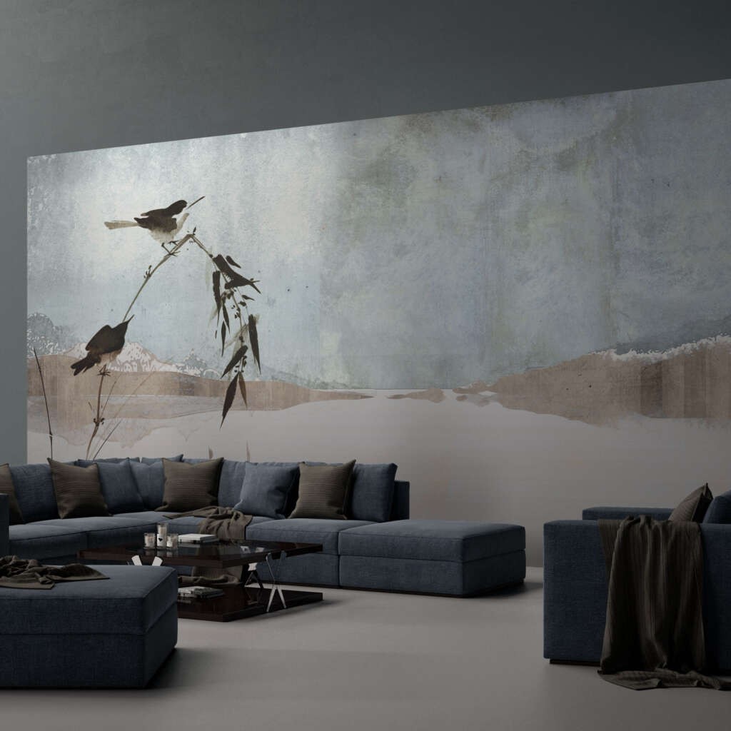 Yo2 ST1.02.1 ES / GL Set Traits - mural z motywem krajobrazu i gałązki z ptakami