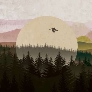 Yo2 ST1.07.1 ES / GL Set Traits - mural z górami, lasem i ptakami