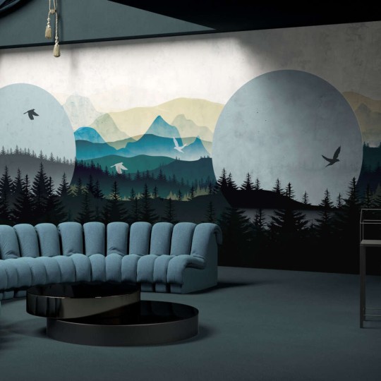 Yo2 ST1.07.1 ES / GL Set Traits - mural z górami, lasem i ptakami