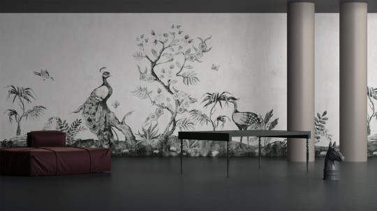 Yo2 EB1.01 GL Ebony Slates - mural z pawiami i drzewem