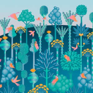 Yo2 BF1.03.2 GL Biophilic Futures - mural z motywem drzew i ptaków