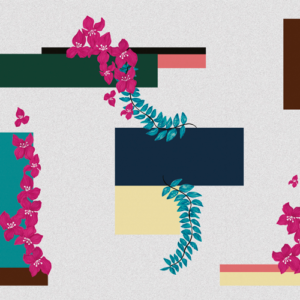 Yo2 MB1.01.1 FF Modernist Bougainvillaea - mural geometryczny z kwiatami i liśćmi