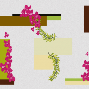 Yo2 MB1.01.2 FF Modernist Bougainvillaea - mural geometryczny z kwiatami i liśćmi