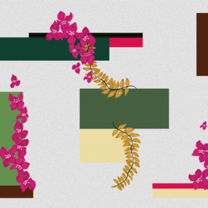 Yo2 MB1.01.3 FF Modernist Bougainvillaea - mural geometryczny z kwiatami i liśćmi