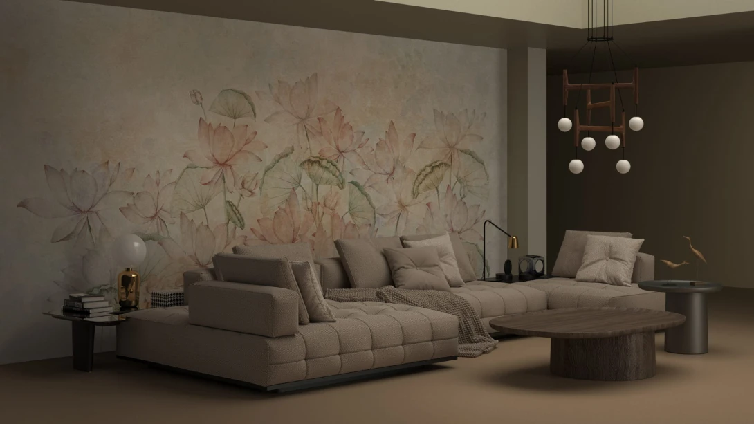 Yo2 MY1.03.1 GL Misty Soul - mural z motywem subtelnych kwiatów na betonowym tle