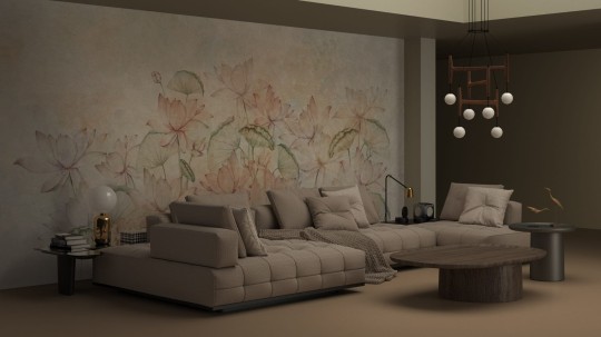 Yo2 MY1.03.3 GL Misty Soul - mural z motywem subtelnych kwiatów na betonowym tle