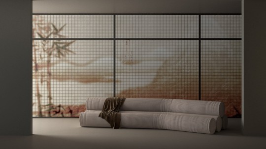 Yo2 SH1.01.1 SH Shoji - mural z motywem bambusa, gór i siatki