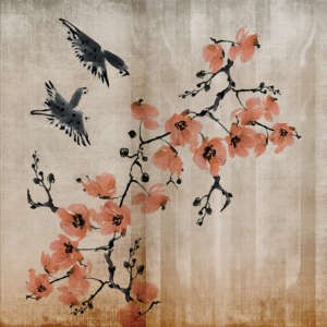 Yo2 EF1.07.1 GL Essence Forms - mural z motywem czerwonych kwiatów i ptaków