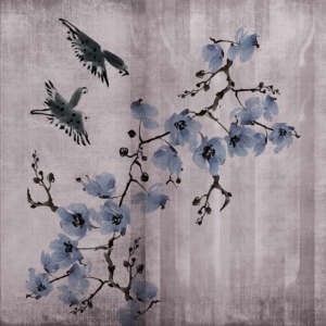 Yo2 EF1.07.2 GL Essence Forms - mural z motywem niebieskich kwiatów i ptaków