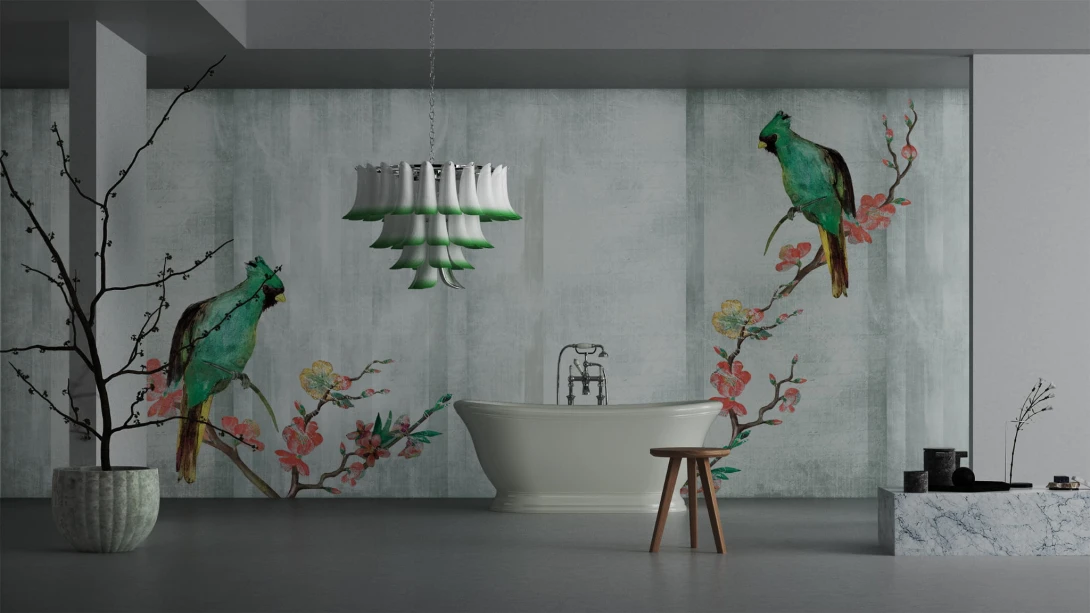 Yo2 EF1.05.2 GL Essence Forms - mural z motywem kolorowych ptaków i kwiecistych gałązek