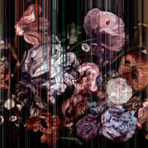 Yo2 LF1.01.2 GL Life Is A Flower - kwiecisty mural w pionowe prążki na czarnym tle