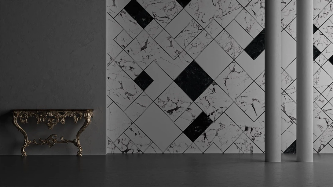 Yo2 CI1.03.1 FF Cast Icons - marmurowy mural z motywem prostokątów i kwadratów