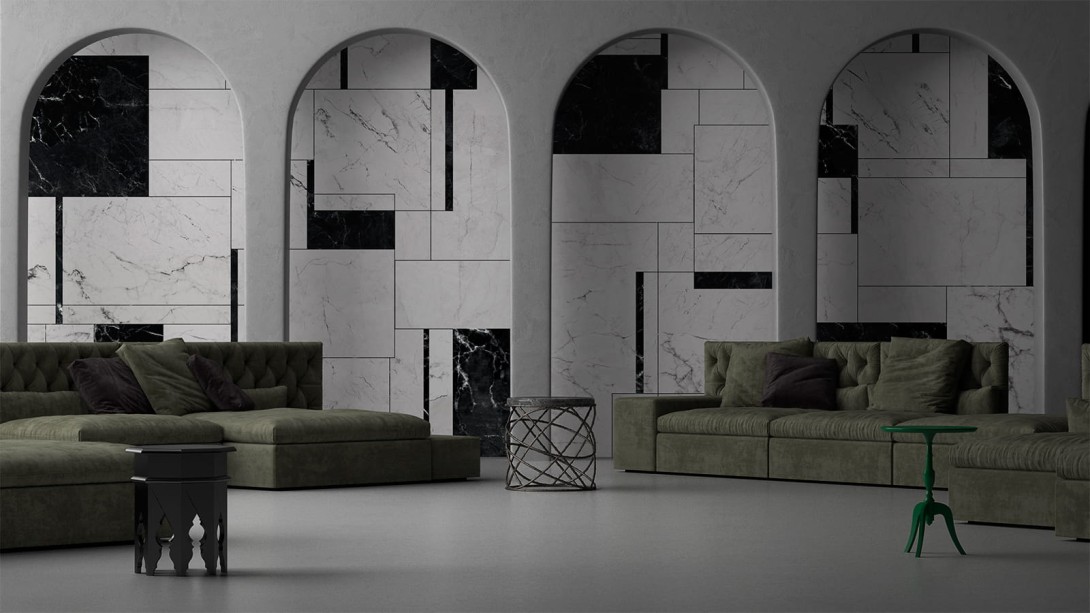 Yo2 CI1.05.2 FF Cast Icons - marmurowy mural z motywem prostokątów i kwadratów