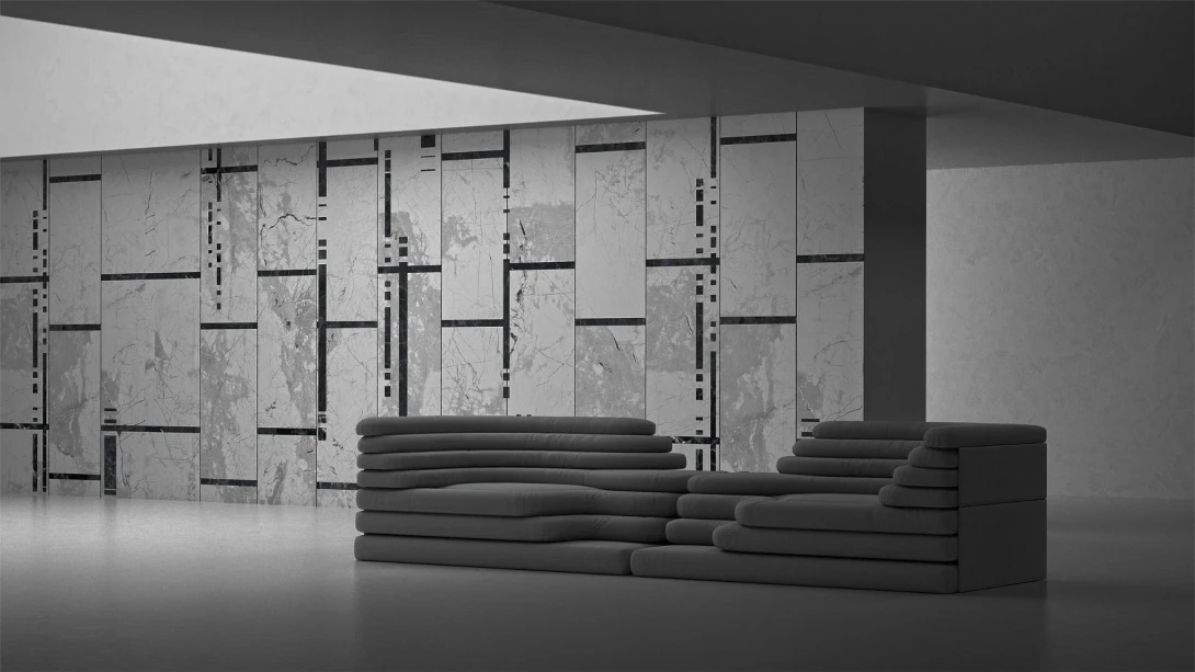 Yo2 CI1.09.1 FF Cast Icons - marmurowy mural z motywem prostokątów i kwadratów